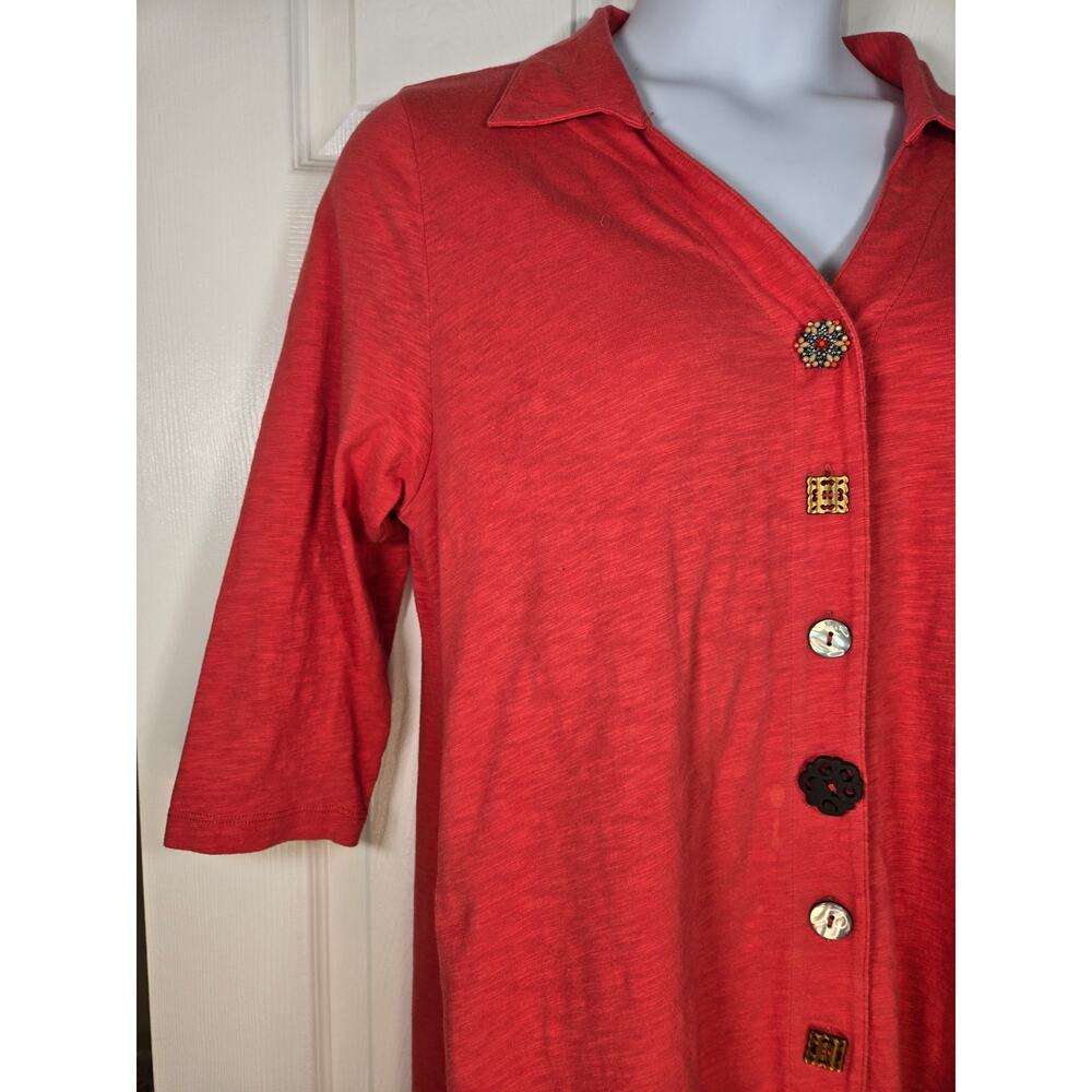 Soft Surroundings Danielle LG Terra Cotta Button Front Asymmetrical Cotton Tunic - Picture 6 of 13